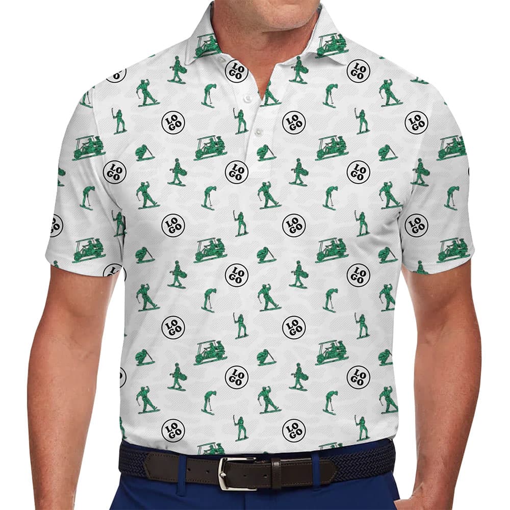 Custom Company Logo Golf Polo Shirt, Custom Golf Pattern Polo Shirt In Model