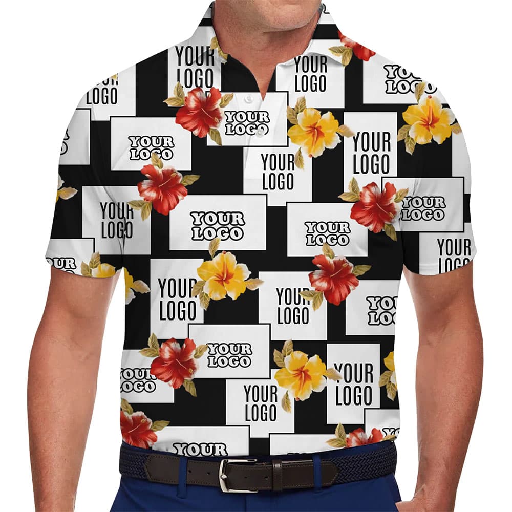 Custom Corporate Polo Shirts With Floral And Logo Print