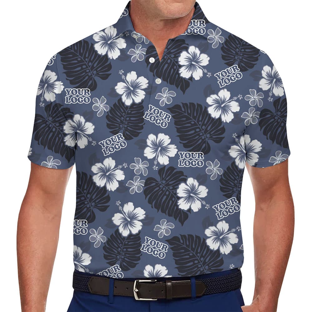 Custom Floral Polo Shirt with Elegant Logo Design in model