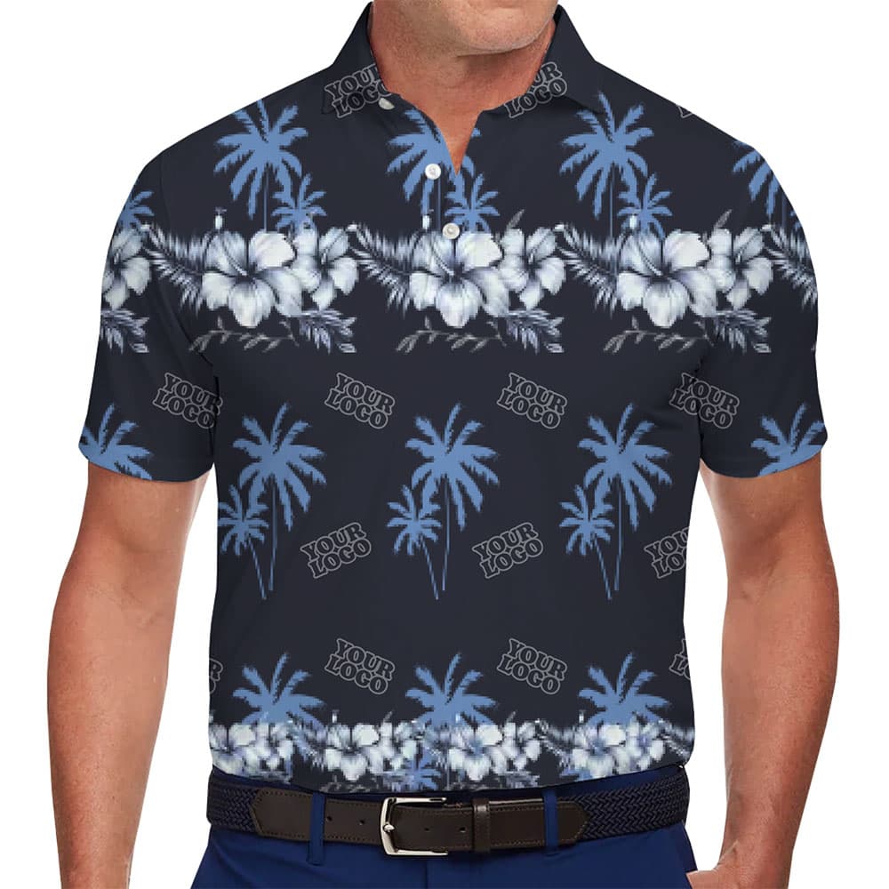 Custom Floral and Palm Design Polo Shirt With Logo in model