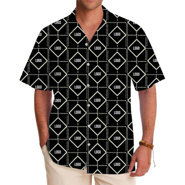 Custom Geometric Style Hawaiian Shirt With Company Logo in model