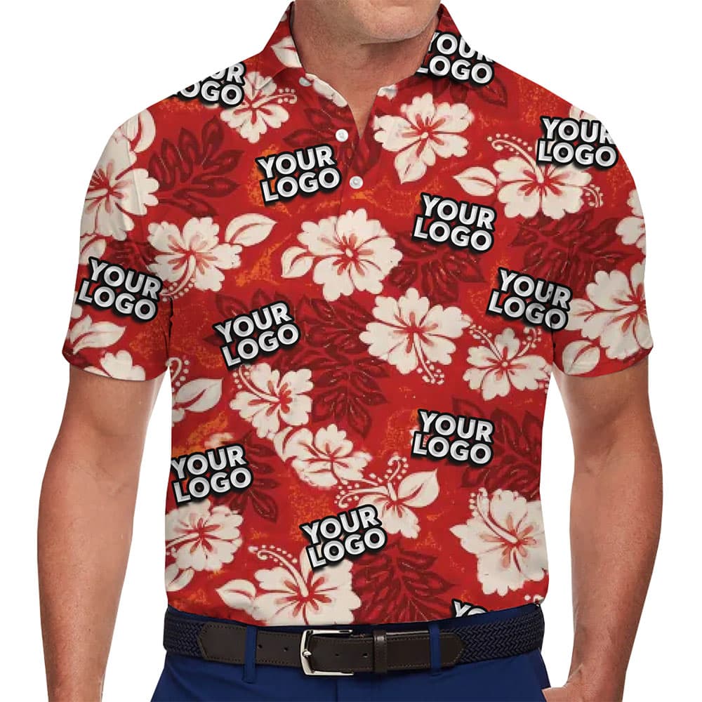 Custom Hibiscus Floral Design Polo Shirt With Logo 2