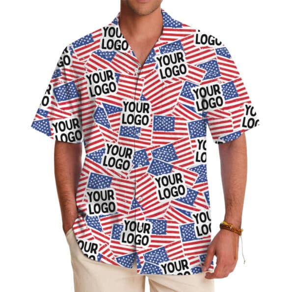 Custom Logo And Face American Flag Hawaiian Shirt