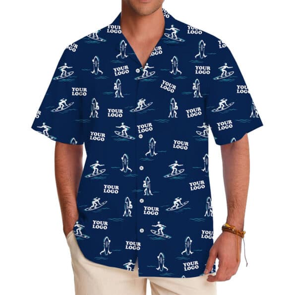 Custom Logo Hawaiian Shirt With Surfing Design Pattern in model