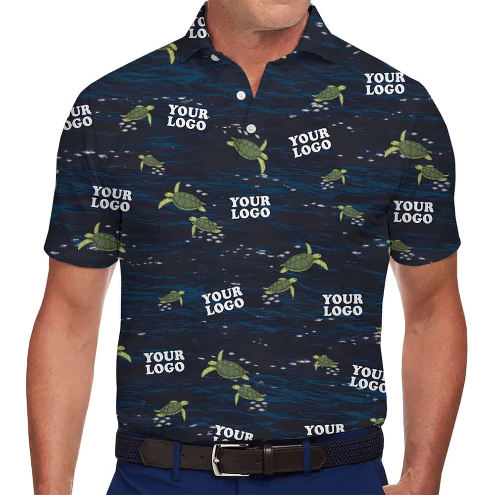 Custom Logo Ocean Turtle Polo Shirt With Business Logo in model