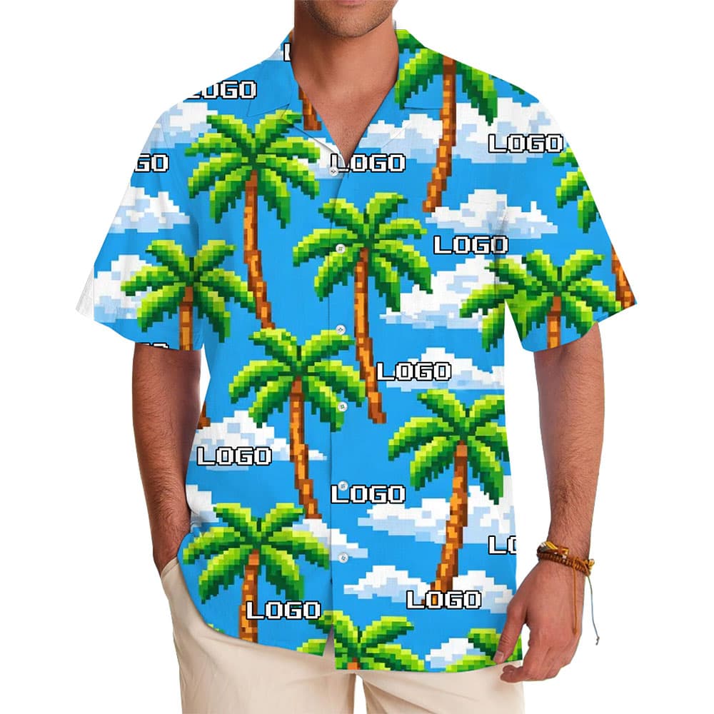 Custom Logo Palm Tree Hawaiian Shirt for Casual or Corporate Events