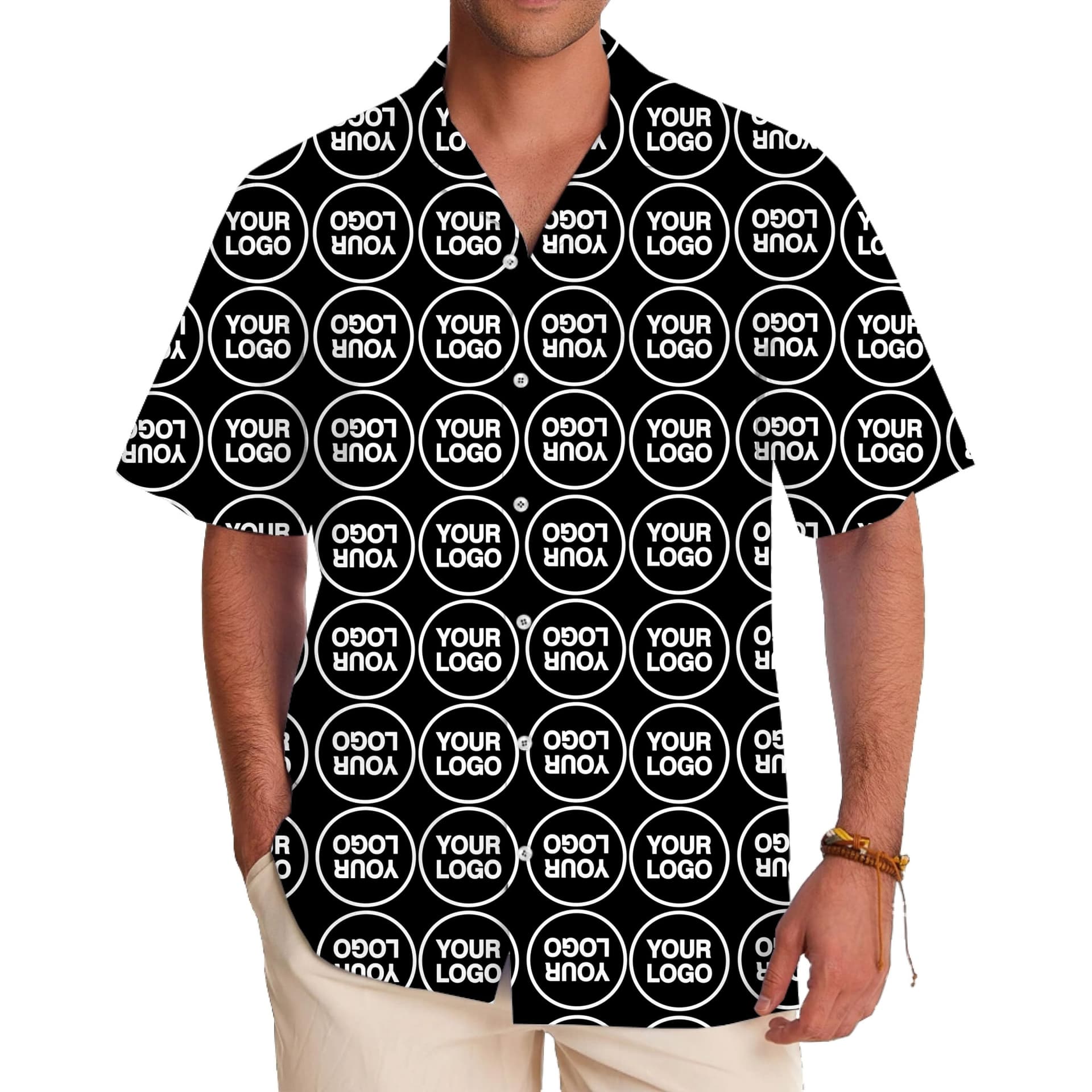 Custom Logo Symmetrical Button-Up Shirt with Preview in model