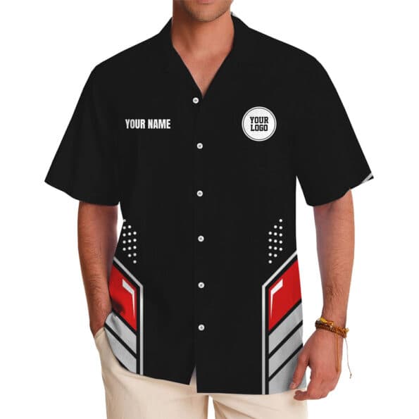 Custom Logo Work Shirt with Sleek Red and Gray Geometric Pattern