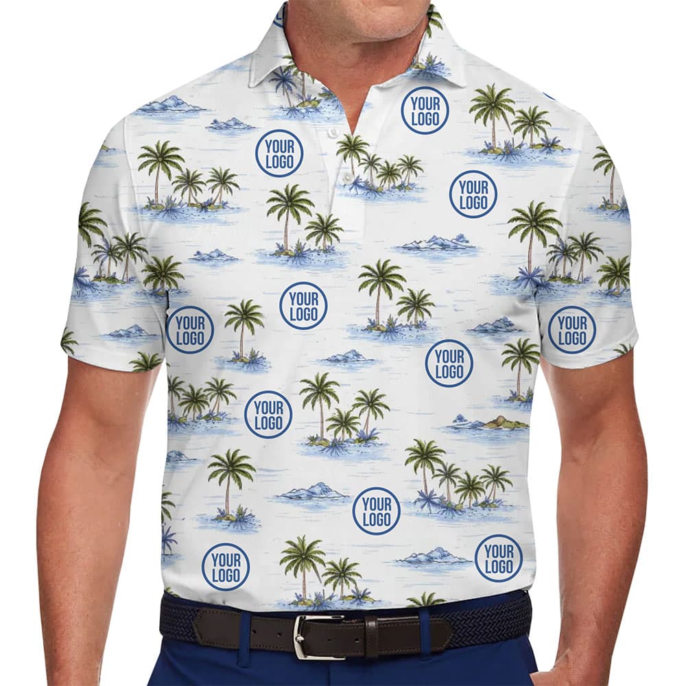 Custom Palm Shores Hawaiian Polo Shirt in model