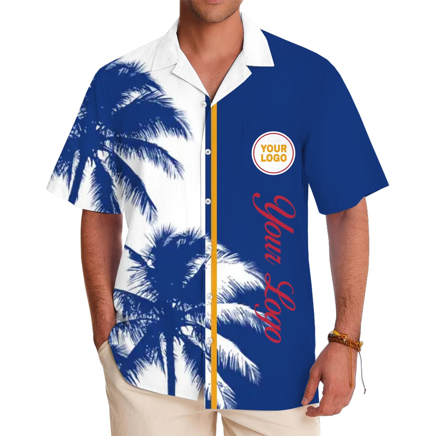 Custom Palm Tree Aloha Shirt With Vertical Logo Style 1
