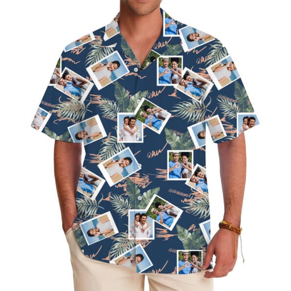 Custom Photo Collage Hawaiian Shirt with Tropical Design in model