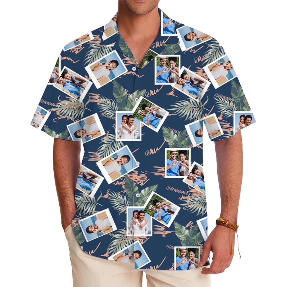 Custom Photo Collage Hawaiian Shirt with Tropical Design in model