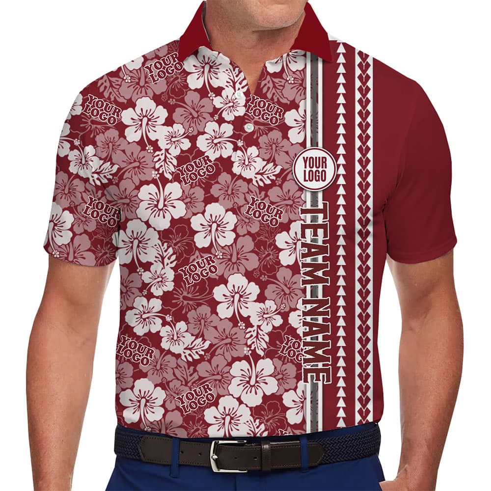 Custom Team Hawaiian Polo Shirt with Logo and Floral Design