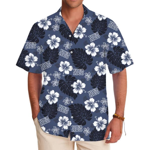 Custom Tropical Floral Pattern Hawaiian Shirt with Logo in model