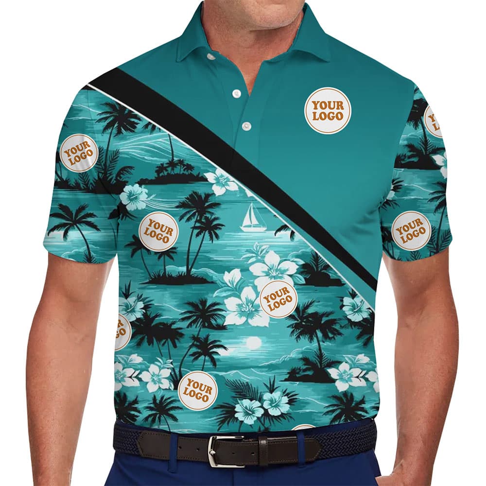 Custom Tropical Polo Shirt with Logo Placement in model