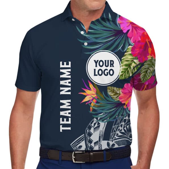 Custom Tropical Team Polo Shirt With Logo and Name in model