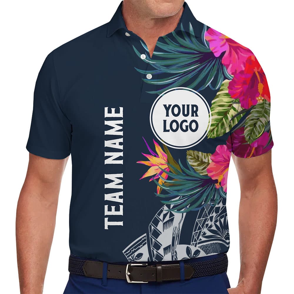 Custom Tropical Team Polo Shirt With Logo and Name in model