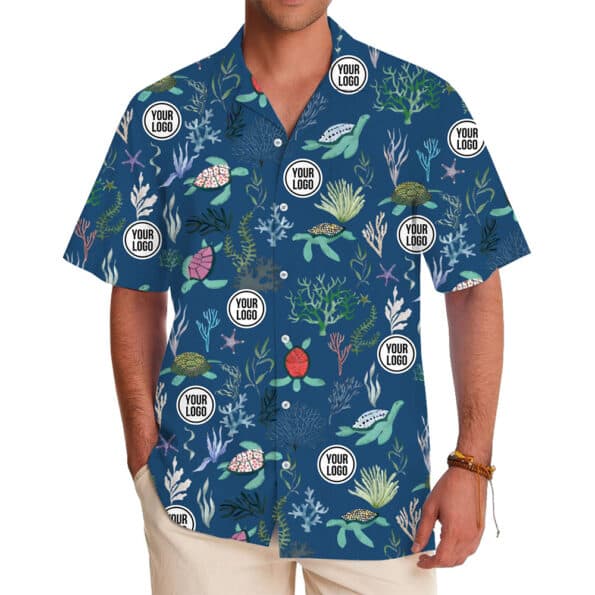 Custom Undersea World Hawaiian Shirt With Company Logo in model