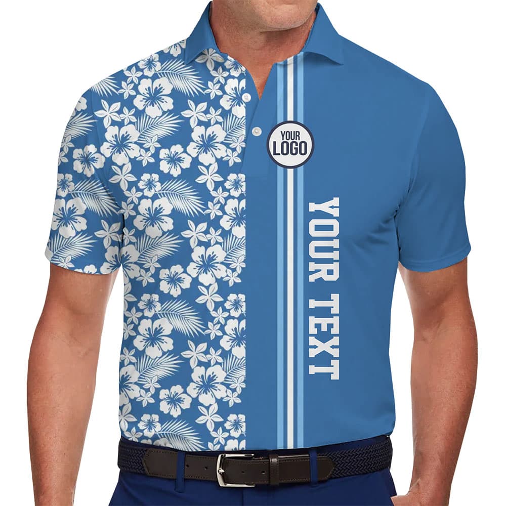 Customizable Logo And Text Polo Golf Shirt With Floral Print
