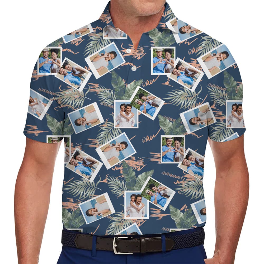 Customize Photo Collage Polo Shirt with Tropical Charm in model