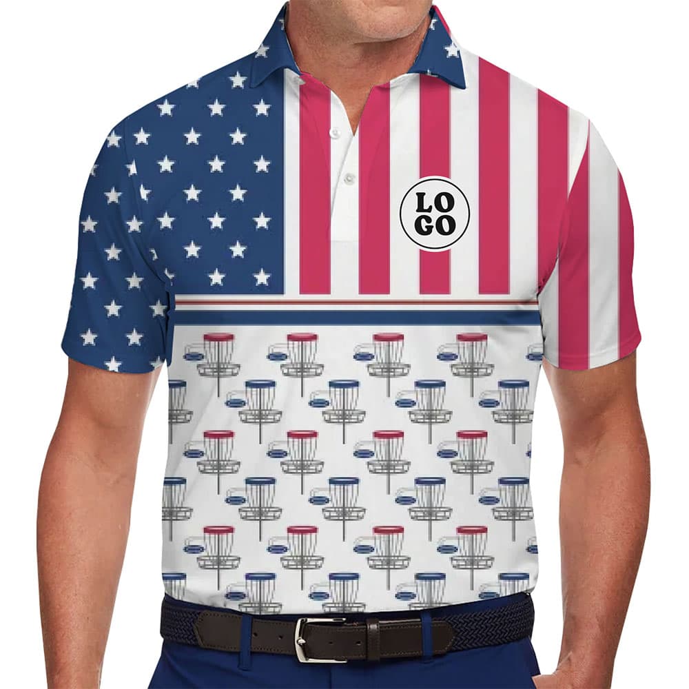 Disc Golf American Flag Polo Shirt Custom Logo