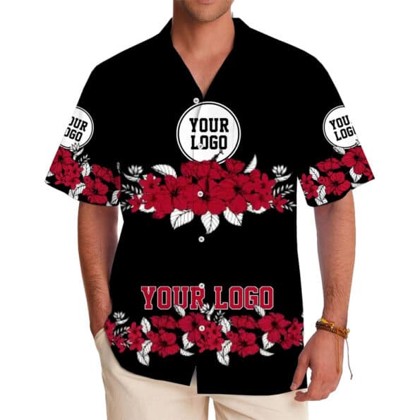 Elegant Floral Custom Shirt with Logo and Hibiscus Design in model