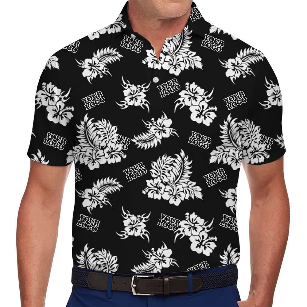 Elegant Floral Polo Shirt with Personalized Logo Design