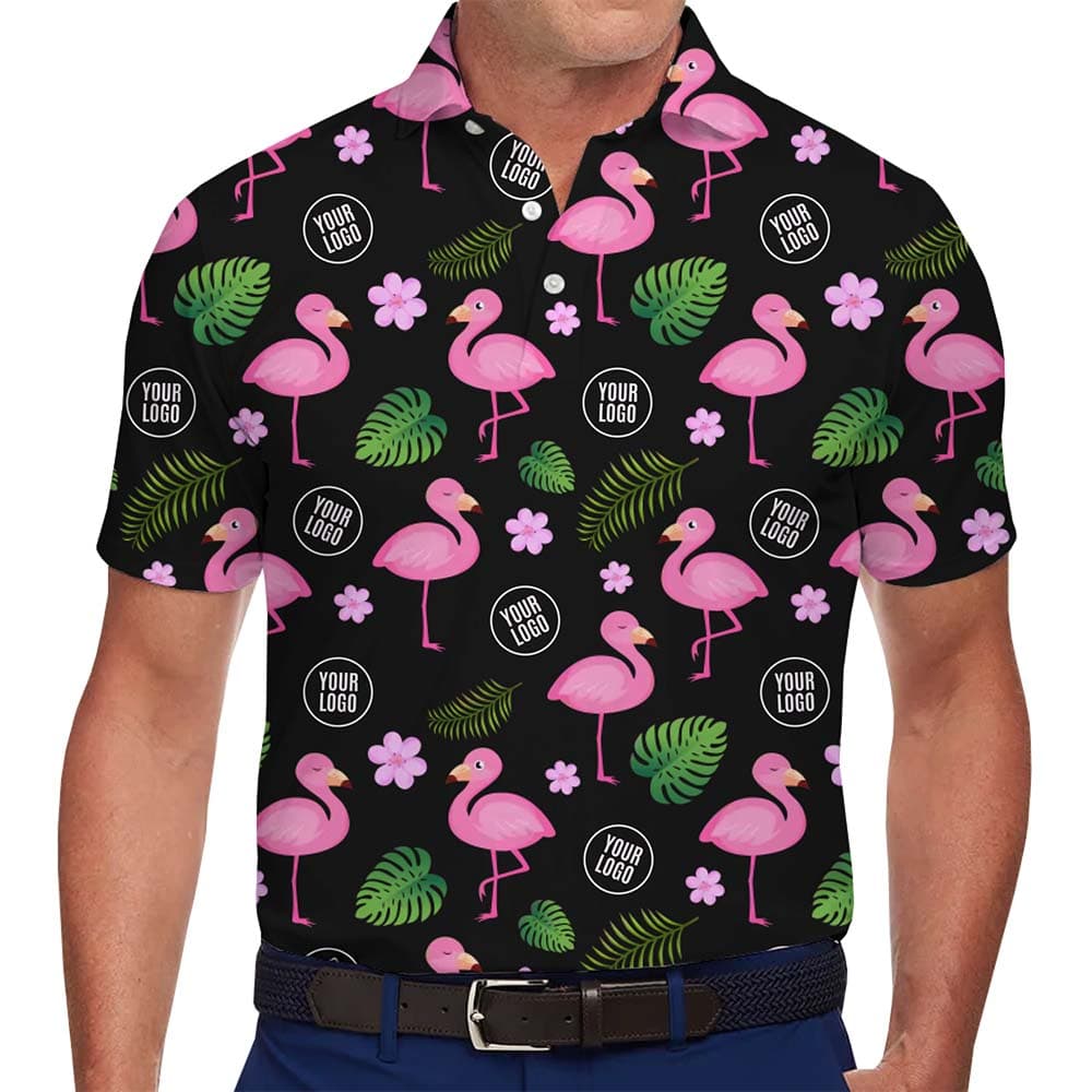 Flamingo Custom Branding Golf Polo Shirt With Preview