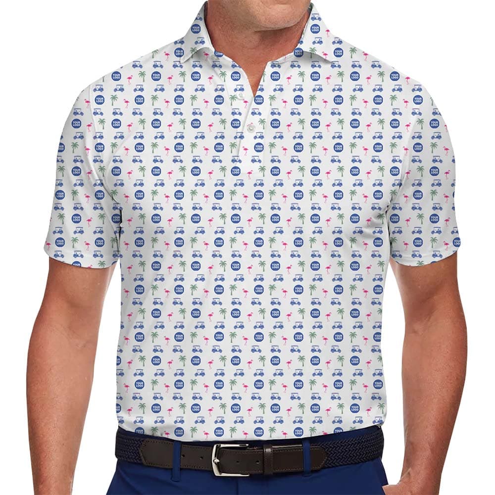 Flamingo Palm Tree Custom Logo Golf Polo