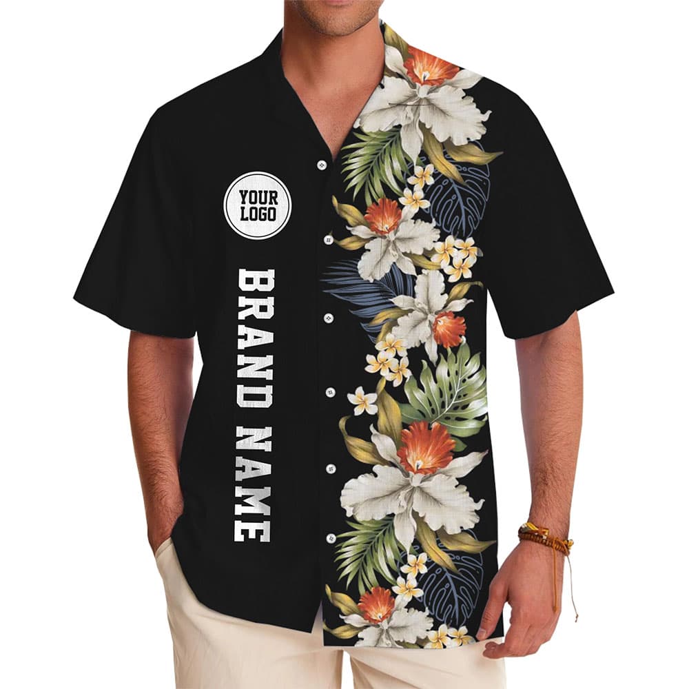 Floral Sideband Hawaiian Shirt With Logo And Brand Name