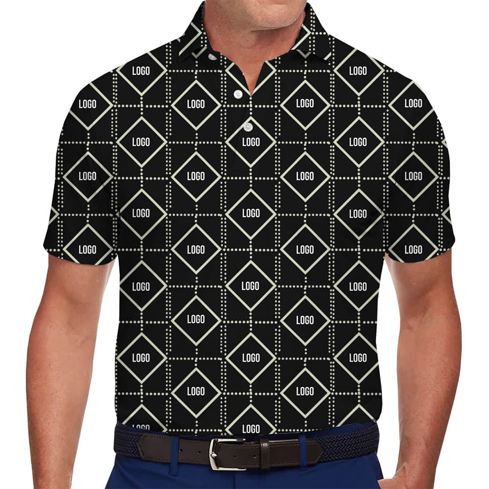 Geometric Pattern Polo Shirt with Personalized Logo in model