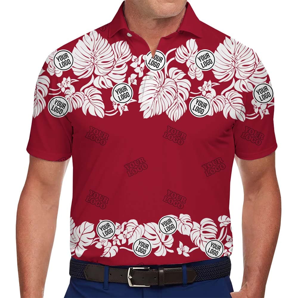 Men in Custom Logo Red Hibiscus Polo Shirt With No Minimum