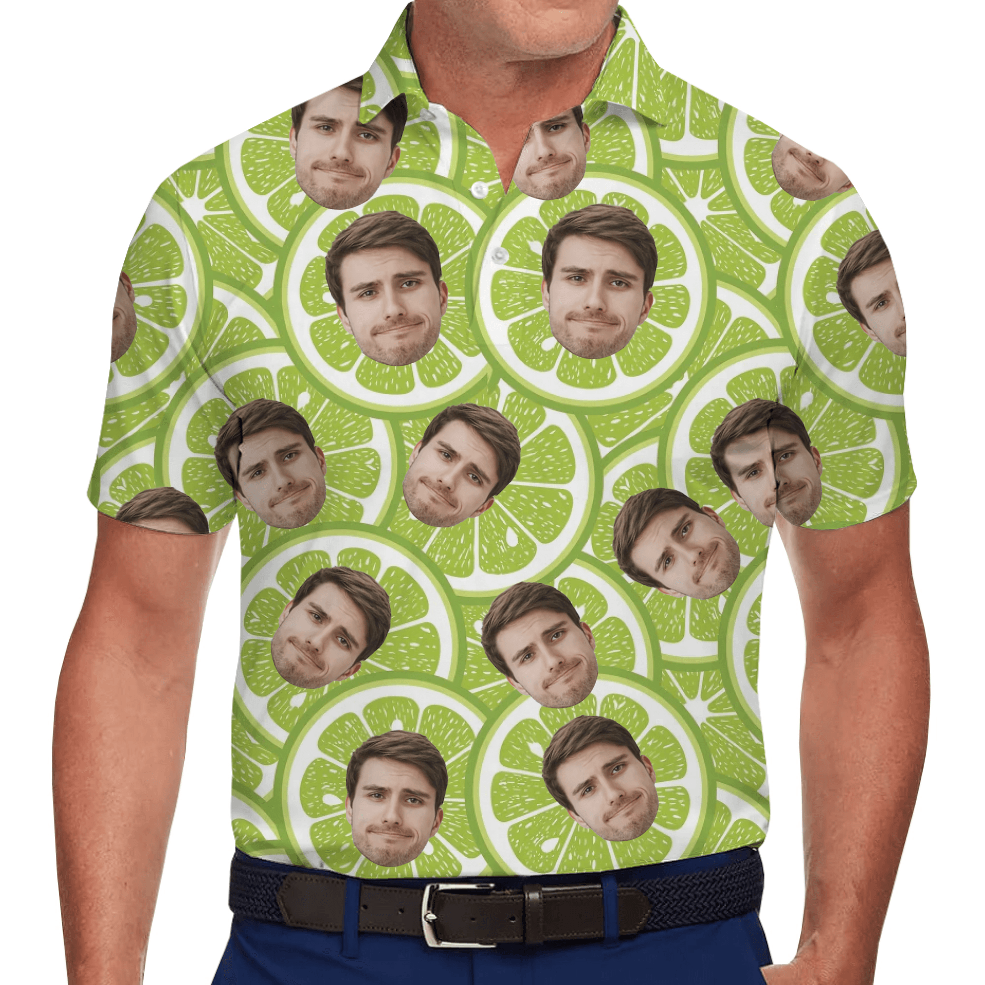 Men in Personalized Face On Lemon Golf Shirt With Instant Preview