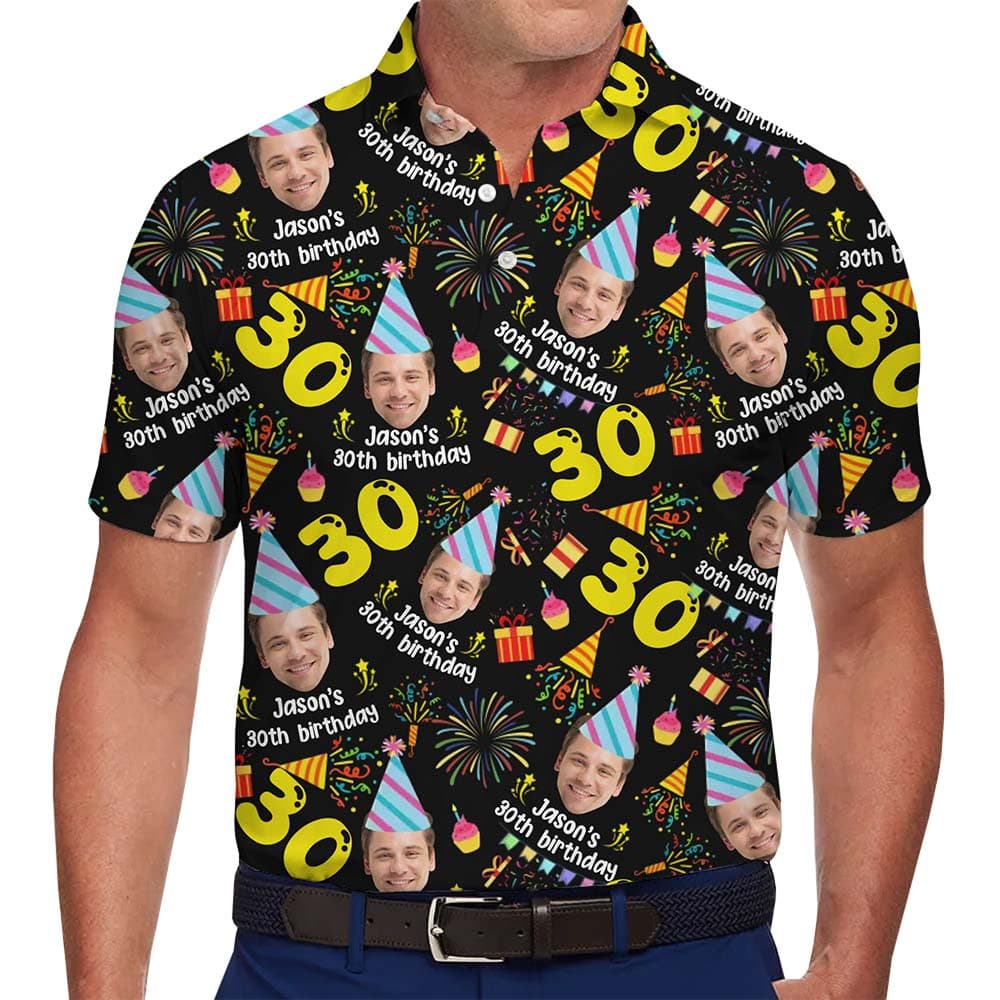 Model in Custom Face Birthday Polo Shirt With Plus Size