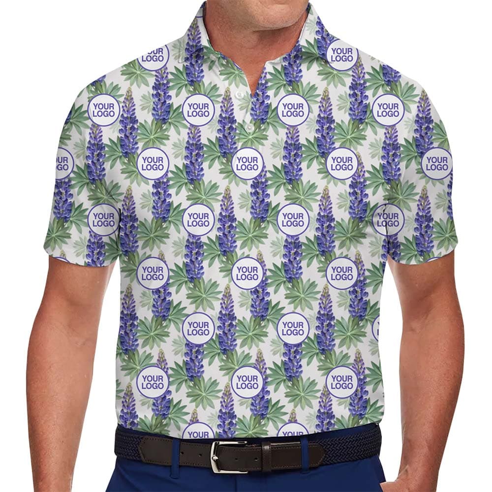 Model in Custom Texas Bluebonnet Polo Shirt With Logo