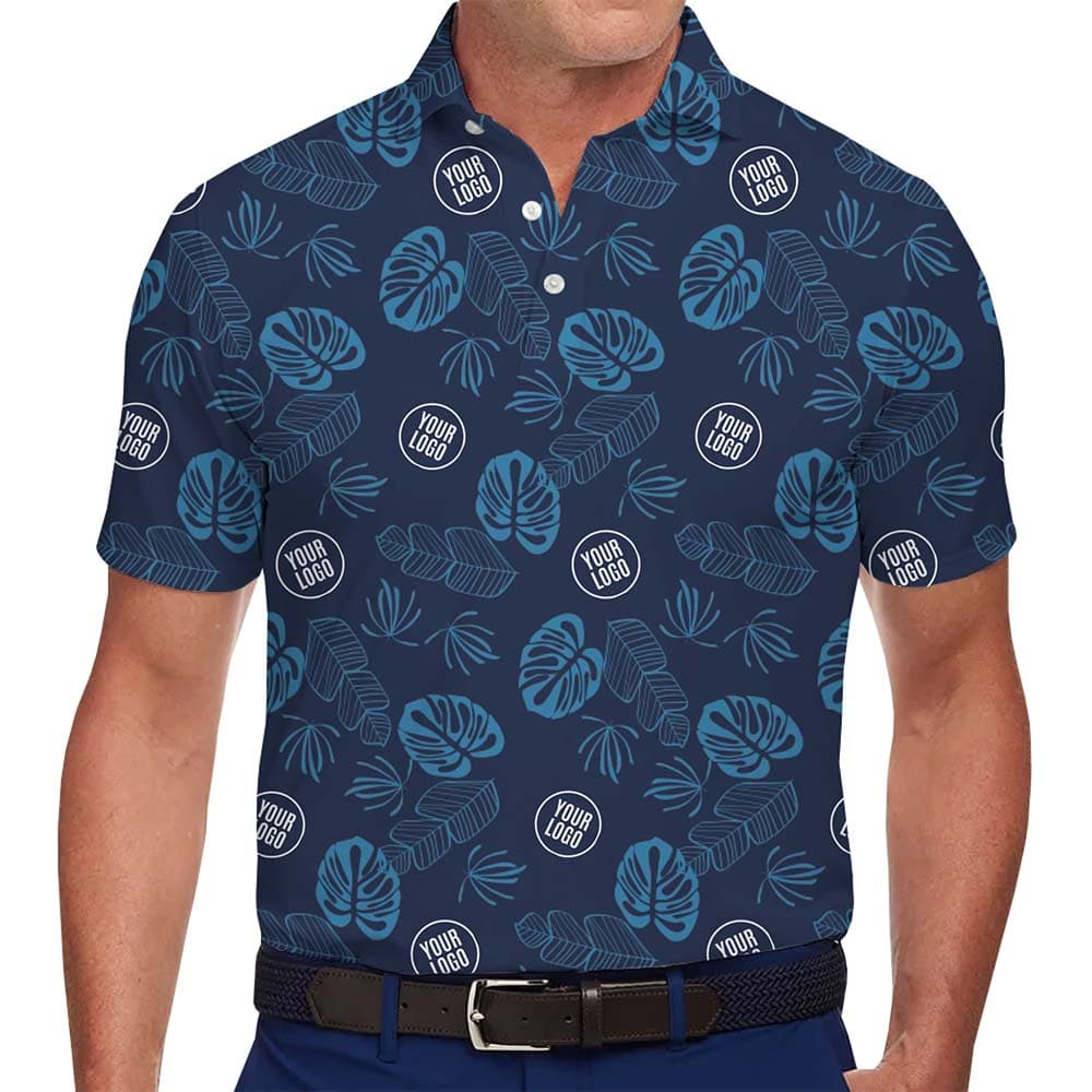 Model in Easy Custom Palm Leaf Hawaiian Polo Shirt With Logo