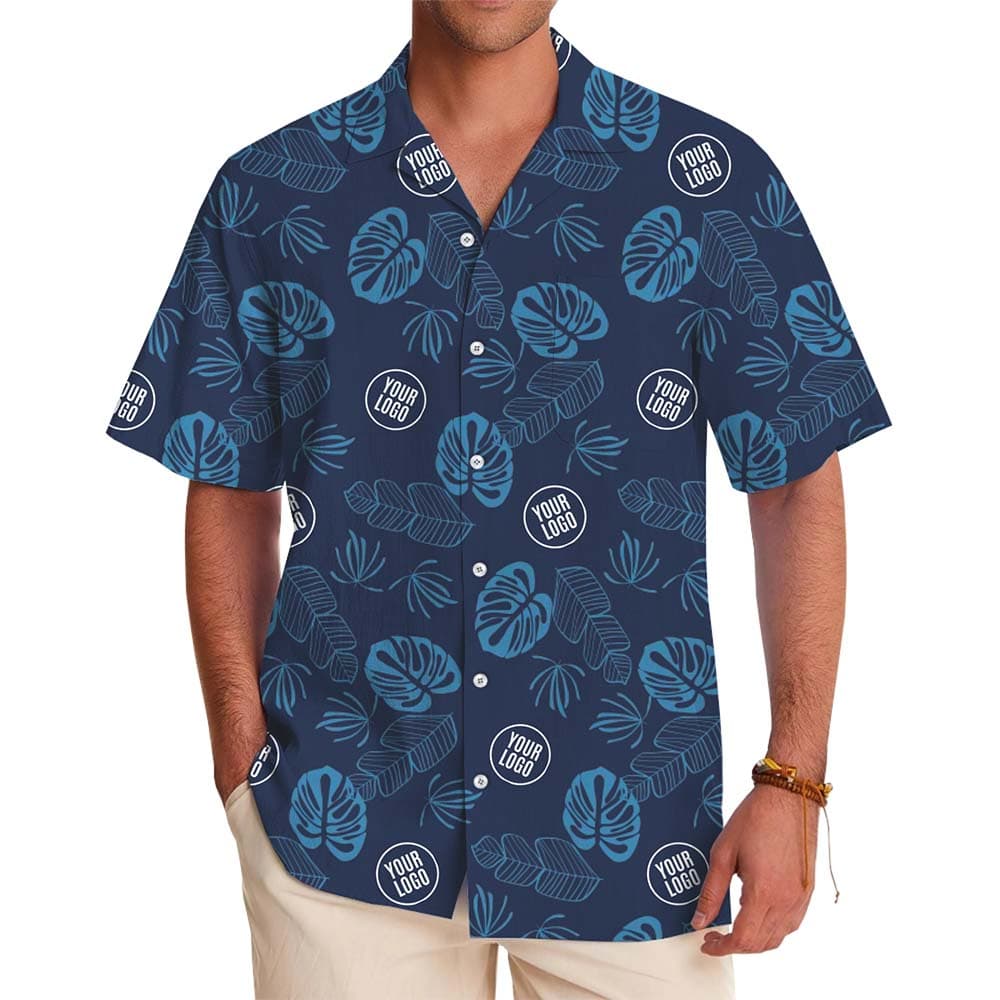 Model in Easy Custom Palm Leaf Hawaiian Shirt With Logo