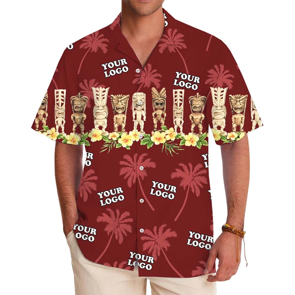 Model in Hawaiian Tiki Statue Tropical Shirts With Plus Size