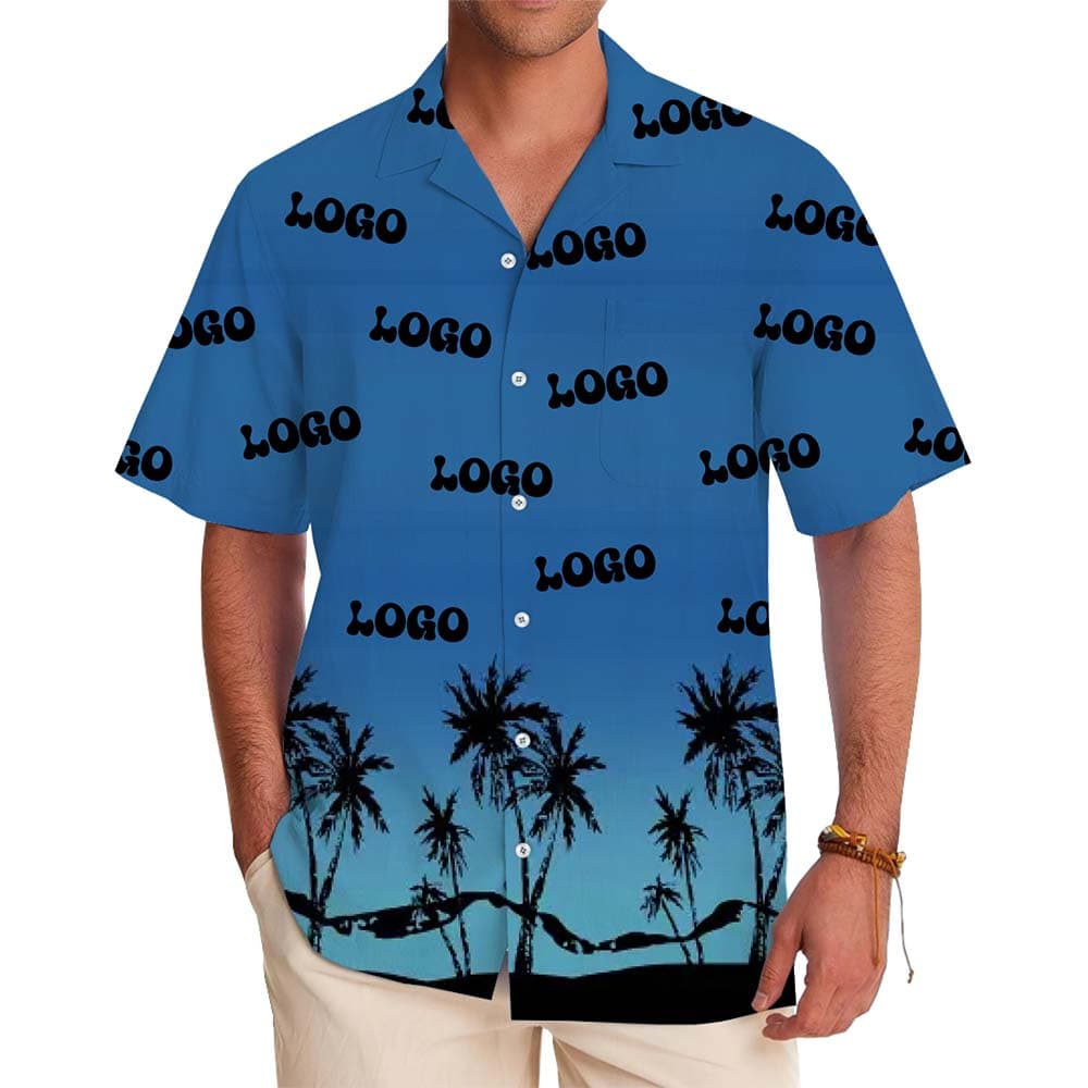 Model in Personalized Sunset Hawaiian Shirt With Logo