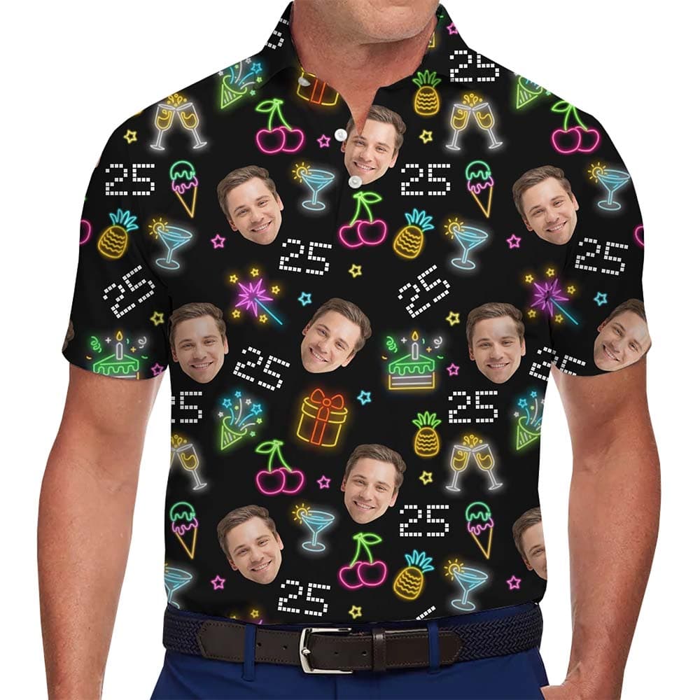 Model in Special Birthday Polo Shirts With Custom Face And Age