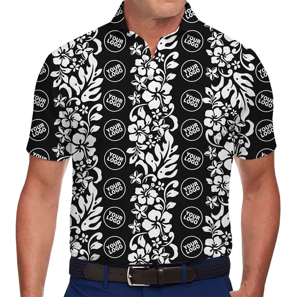 Monochrome Hawaiian Polo Shirt Custom Your Logo in model
