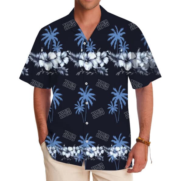 Palm And Floral Custom Aloha Shirt With Company Logo In Model