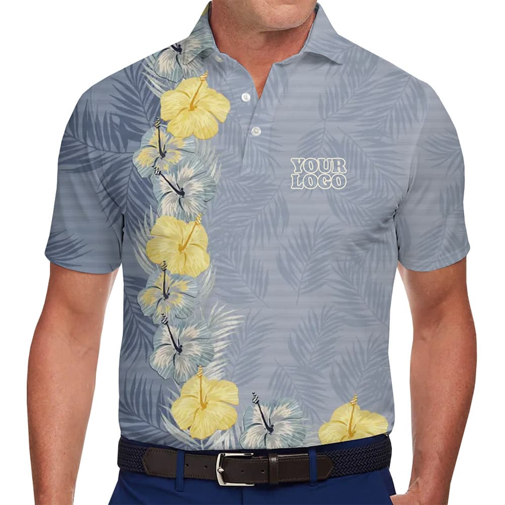 Palm And Hibiscus Harmony Hawaiian Polo Shirt With Logo