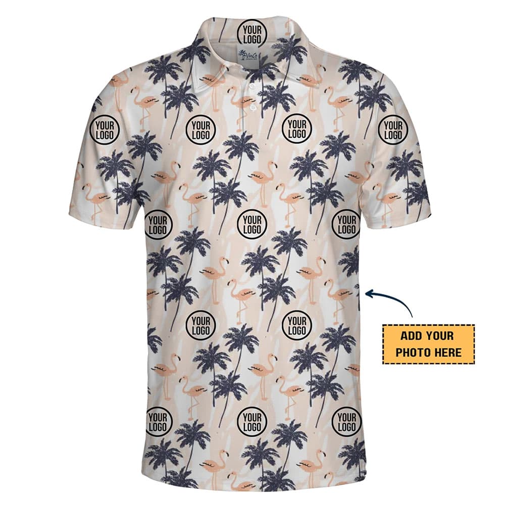 Palm Tree Flamingo Paradise Hawaiian Polo Shirt