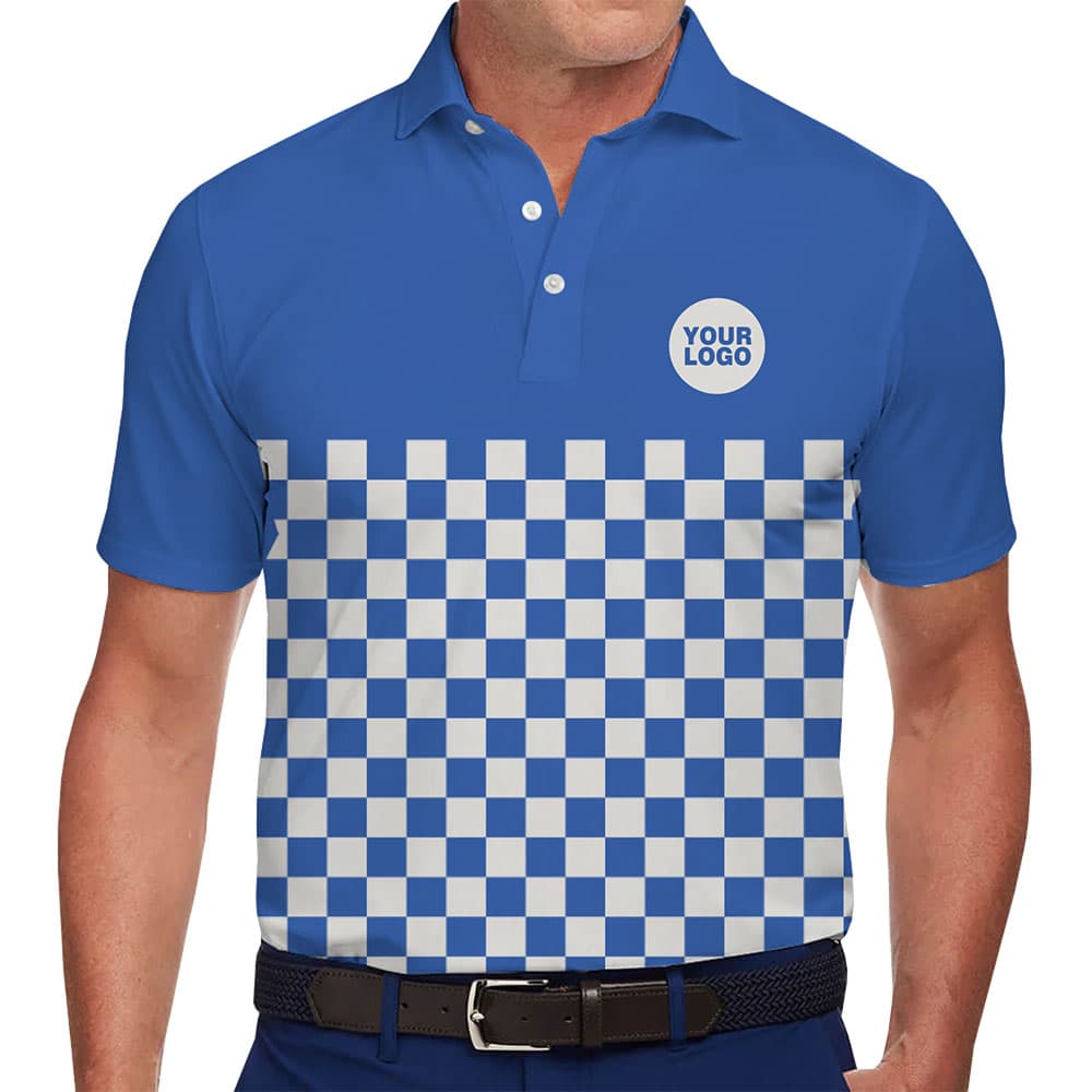 Personalized Checkered Polo Shirt with Logo Live Preview in model