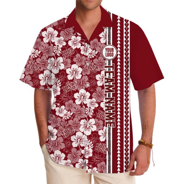 Personalized Floral Pattern Hawaiian Shirt with Logo Placement Options