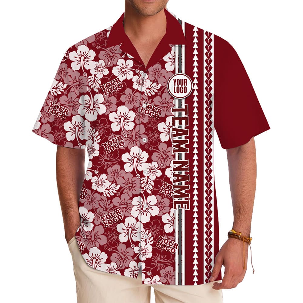 Personalized Floral Pattern Hawaiian Shirt with Logo Placement Options