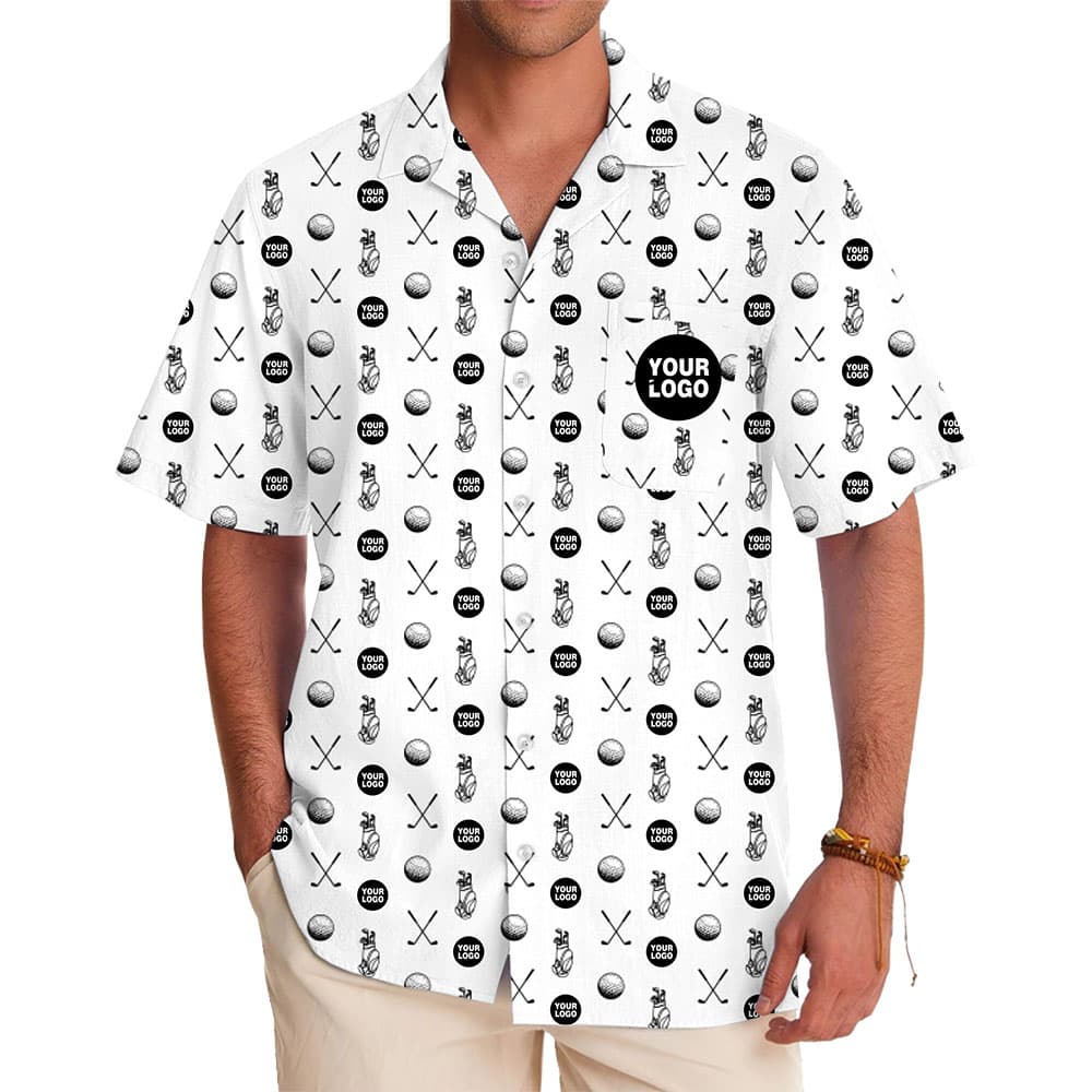 Personalized Golf Pattern Hawaiian Shirt with Logo 1