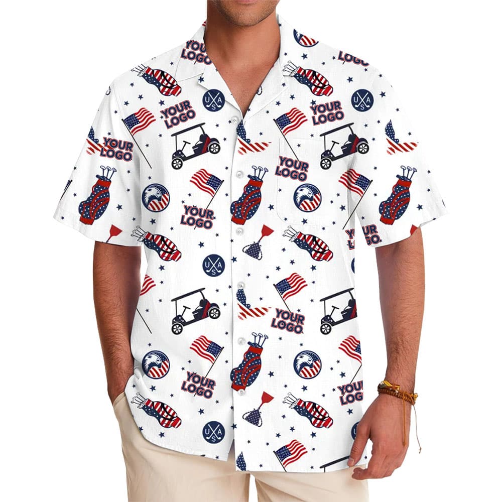 Personalized Hawaiian Shirt with Patriotic Golf Design in model
