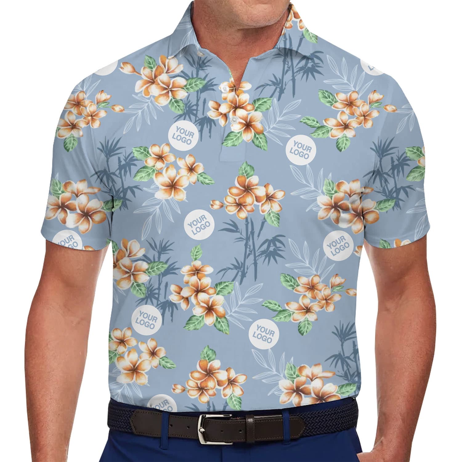 Personalized Hibiscus and Bamboo Polo Shirt With Logo in model